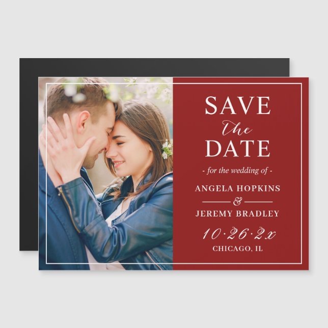 Burgundy Red Photo Save the Date Magnet (Devant / Derrière)