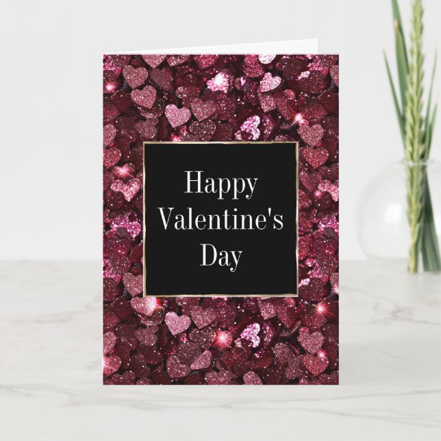 Burgundy Red Pink Glitter Hearts Card (Front)