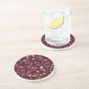 Burgundy Red Pink Glitter Hearts Coaster