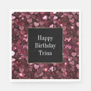 Burgundy Red Pink Glitter Hearts Napkin