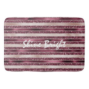 Burgundy Red Pink Rose Gold Glitter Stripes        Bath Mat