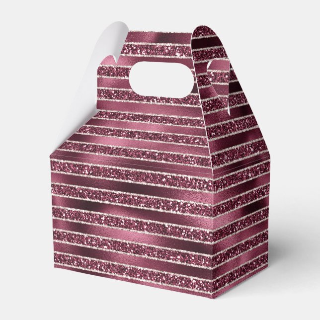 Burgundy Red Pink Rose Gold Glitter Stripes  Favor Box (Front Side)