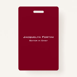 Burgundy Red Plain Elegant Modern Minimalist Badge