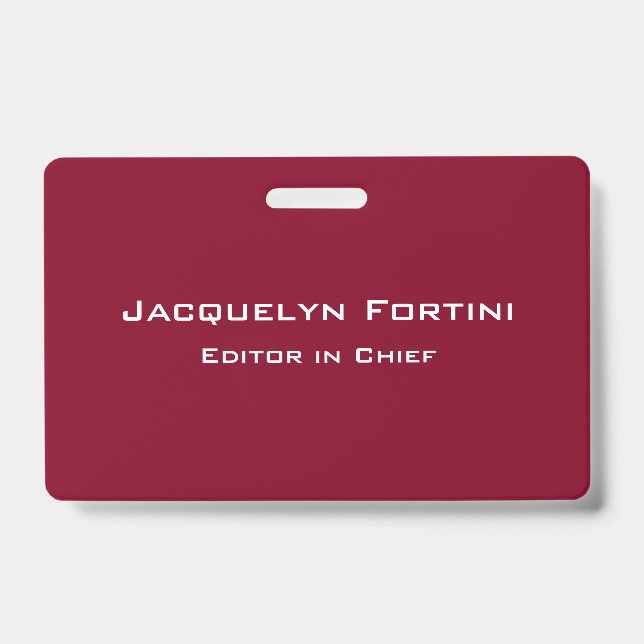 Burgundy Red Plain Elegant Modern Minimalist Badge (Front)