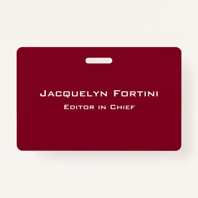 Burgundy Red Plain Elegant Modern Minimalist Badge (Front)
