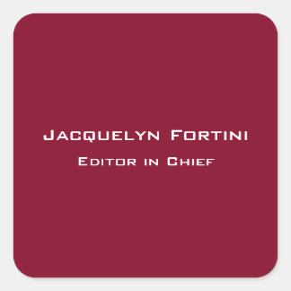 Burgundy Red Plain Elegant Modern Minimalist Square Sticker