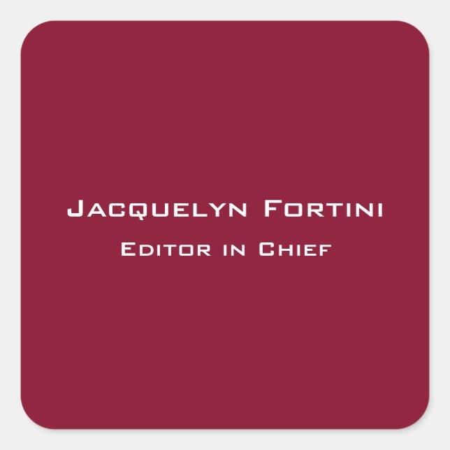 Burgundy Red Plain Elegant Modern Minimalist Square Sticker (Front)