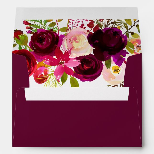 Burgundy Red Purple Floral Boho Wedding Envelope (Back (Bottom))