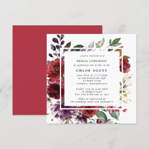 Burgundy Red Purple Rose Floral Bridal Luncheon Invitation