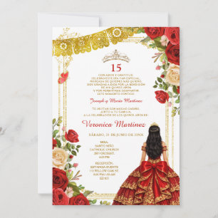 Burgundy Red Quinceañera 15 Anos Mis Quince Crown Invitation