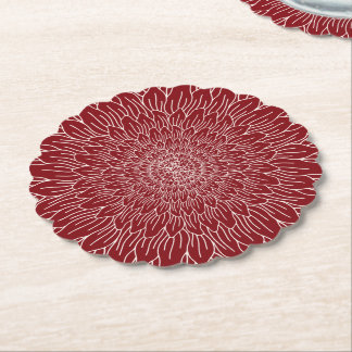 Burgundy red repeat flower floral botanical bevera paper coaster