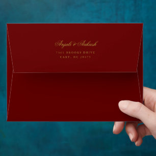 Burgundy Red Return address wedding Envelope