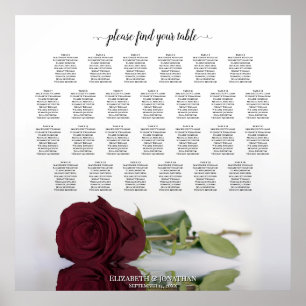 Burgundy Red Rose 26 Table Wedding Seating Chart