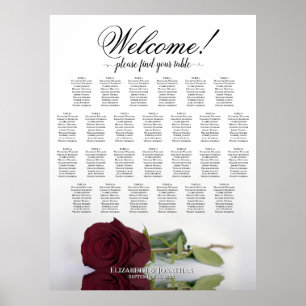 Burgundy Red Rose 26 Table Wedding Seating Chart
