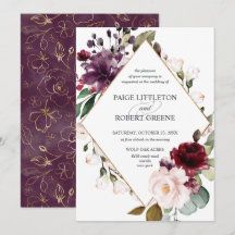 Burgundy Red Rose Floral Frame Wedding