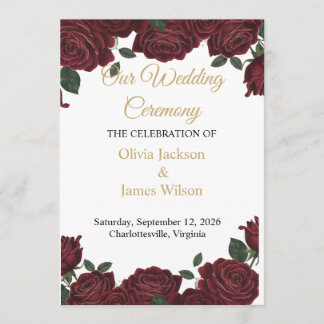 Burgundy Red Rose Gold Script Moody Dark Romance Program