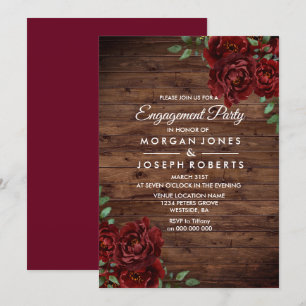 Burgundy Red Rose Rustic Invitation du parti d'eng