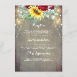 Burgundy Red Roses and Sunflower Wedding Details Enclosure Card