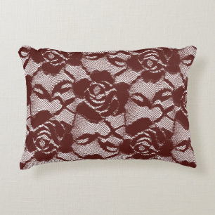 Burgundy Red Roses Lace Floral Accent Pillow