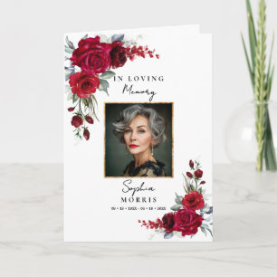 Burgundy Red Roses Photo Memorial Funeral Program