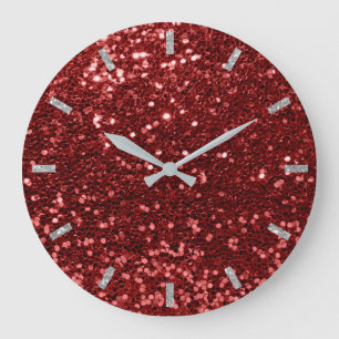 Burgundy Red Ruby Sparkly Bean Glitter Grey Glam Large Clock