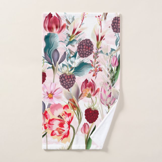 Burgundy Red Rustic Flowers Floral Nature Hand Towel (Hand Towel)