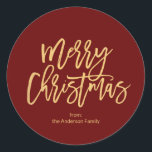 Burgundy Red Rustic Gold Merry Christmas Classic Round Sticker<br><div class="desc">Burgundy Red Rustic Gold Merry Christmas Classic Round Sticker</div>