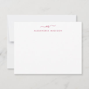 Burgundy Red Script Monogram Chic Swash Stationery Card
