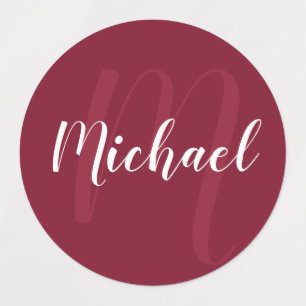 Burgundy Red Script Personalized Monogram and Name