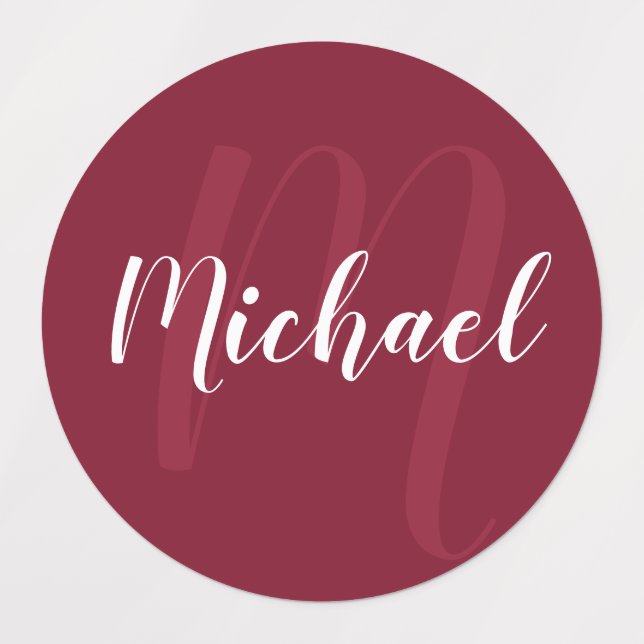 Burgundy Red Script Personalized Monogram and Name (Design 1)