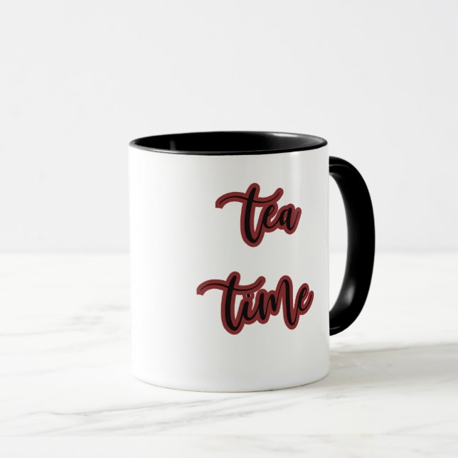 Burgundy Red Script Tea Time Mug (Front Right)