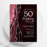 Burgundy Red Silver Agate 50th Birthday Invitation<br><div class="desc">Burgundy and silver agate 50th birthday party invitation. Elegant modern design featuring marsala wine dark red watercolor agate marble geode background,  faux glitter silver and typography script font. Trendy invite card perfect for a stylish women's bday celebration. Printed Zazzle invitations or instant download digital printable template.</div>
