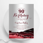 Burgundy Red Silver Agate 90th Birthday Invitation<br><div class="desc">Burgundy red and silver agate 90th birthday party invitation. Elegant modern design featuring watercolor agate marble geode background,  faux glitter silver and typography script font. Trendy invite card perfect for a stylish women's bday celebration. Printed Zazzle invitations or instant download digital printable template.</div>