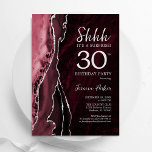 Burgundy Red Silver Agate Surprise 30th Birthday Invitation<br><div class="desc">Burgundy and silver agate surprise 30th birthday party invitation. Elegant modern design featuring marsala wine dark red watercolor agate marble geode background,  faux glitter silver and typography script font. Trendy invite card perfect for a stylish women's bday celebration. Printed Zazzle invitations or instant download digital printable template.</div>