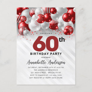 Burgundy Red Silver Balloon Glitter 60th Birthday Postcard