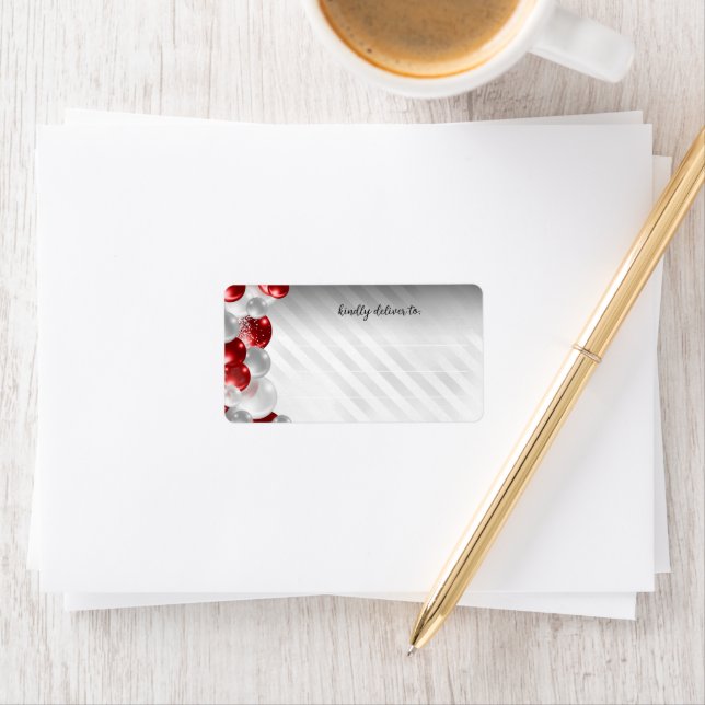 Burgundy Red Silver Balloon Glitter Birthday  Label (Insitu)
