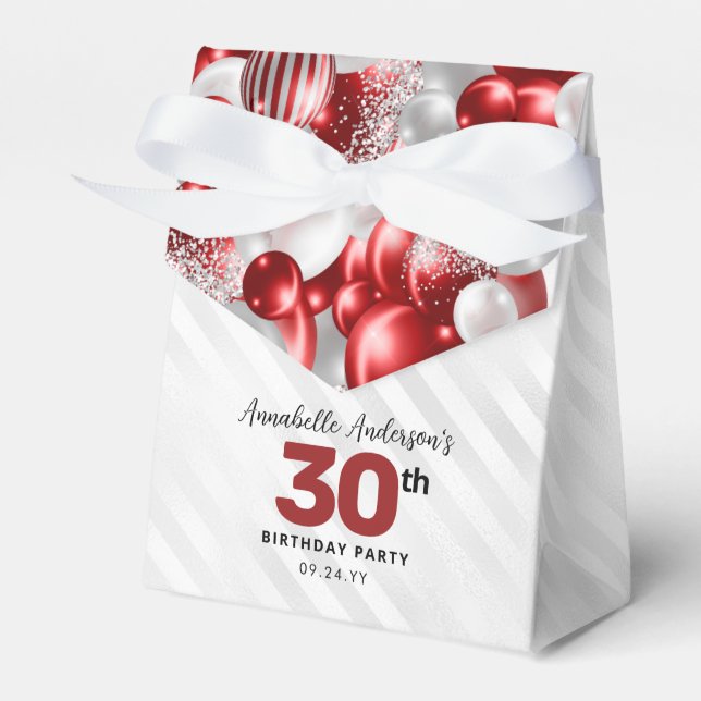 Burgundy Red Silver Balloon Glitter Favour Birthda Favor Box (Front Side)