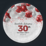 Burgundy Red Silver Balloon Glitter Favour Birthda Paper Plate<br><div class="desc">Modern Glam Burgundy Red Silver Balloon Glitter Sparkle Any Age Birthday Party Plates</div>
