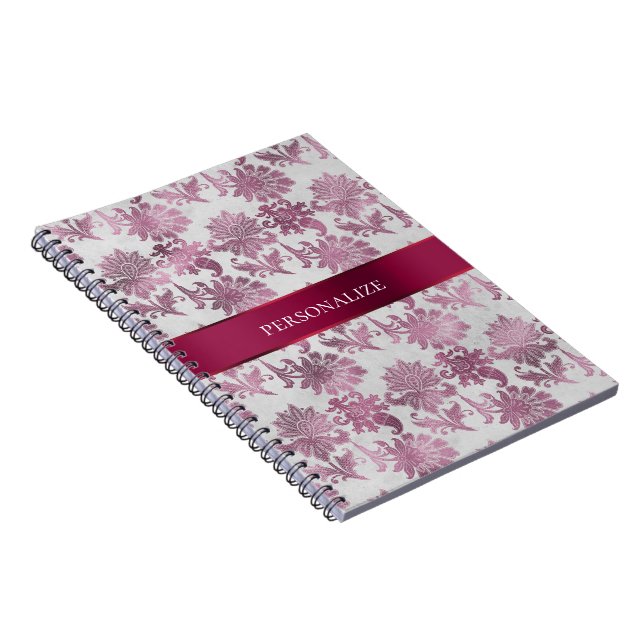 Burgundy Red Silver Floral Notebook (Right Side)