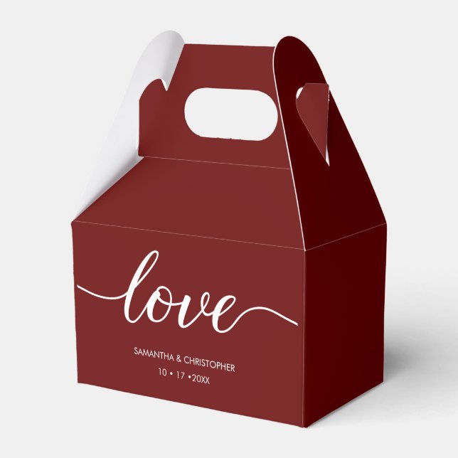 Burgundy red Simple & Elegant Love Wedding ScrIpt  Favor Box (Front Side)