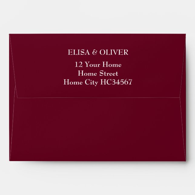 Burgundy Red Simple Elegant  Return Address Envelope (Back (Top Flap))
