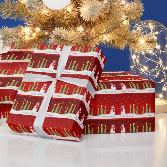 Burgundy Red Snowman Wrapping Paper (Holidays)