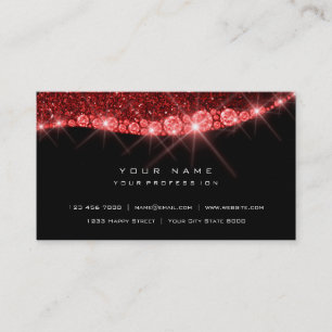 Burgundy Red Sparkly Diamond Glitter Glam  Black Business Card