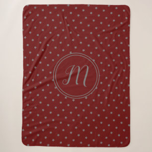 Burgundy Red Stars Pattern Elegant Monogrammed Sherpa Blanket