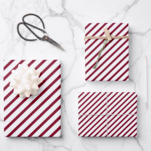 Burgundy Red Stripes Pattern Wrapping Paper Sheets