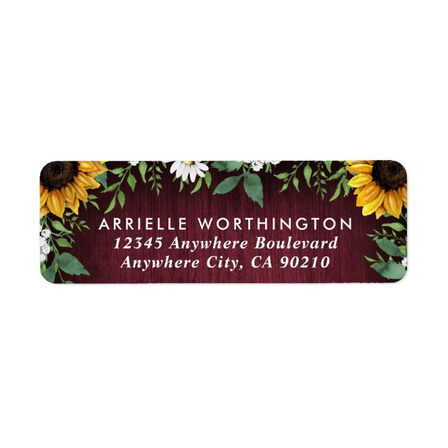 Burgundy Red Sunflower Greenery Wedding Address (Front)