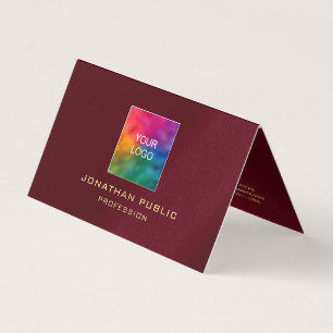 Burgundy Red Upload Your Logo Folded Glossy Paper Business Card