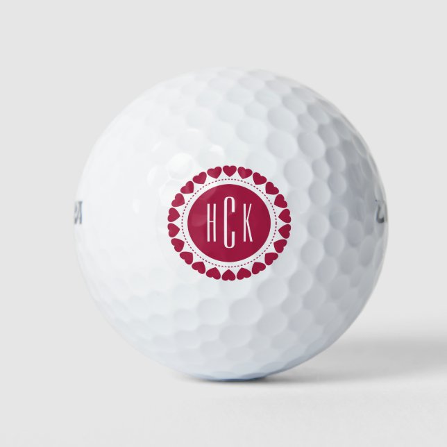 Burgundy Red Valentines Hearts Circle Golf Balls (Front)