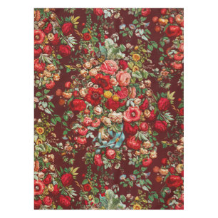 Burgundy Red Vintage Floral Chintz Cottage Garden  Tablecloth