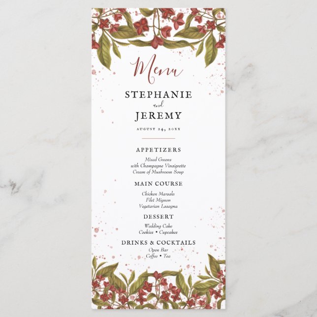Burgundy Red Vintage Floral  Menu (Front)